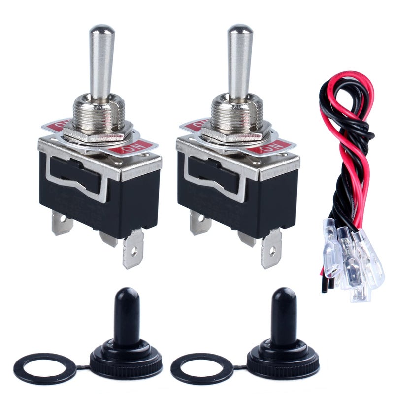 DMWD 2pcs Heavy Duty Rocker Toggle Switch 30A 12VDC 20A 120VAC SPDT 3 Pins 3 Positions ON-Off-ON Latching with Waterproof Boot Cap with pre-Wired Cables for Auto Car Truck Boat Marine - Image 1
